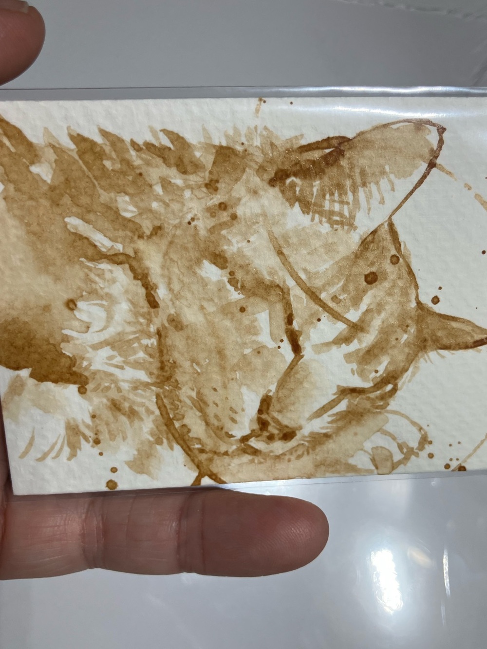 Aceo original sleepy cat coffee painting ATC Java art kitten gift treat yourself